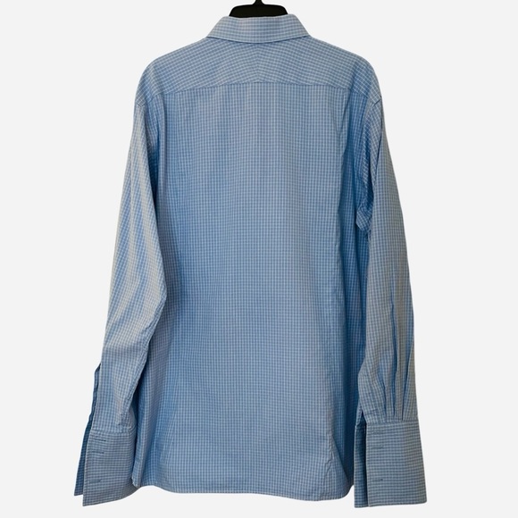 Thomas Pink Blue & White Check Button-Down Dress Shirt. French Cuff Sz 16.5-36.5 - Picture 3 of 9